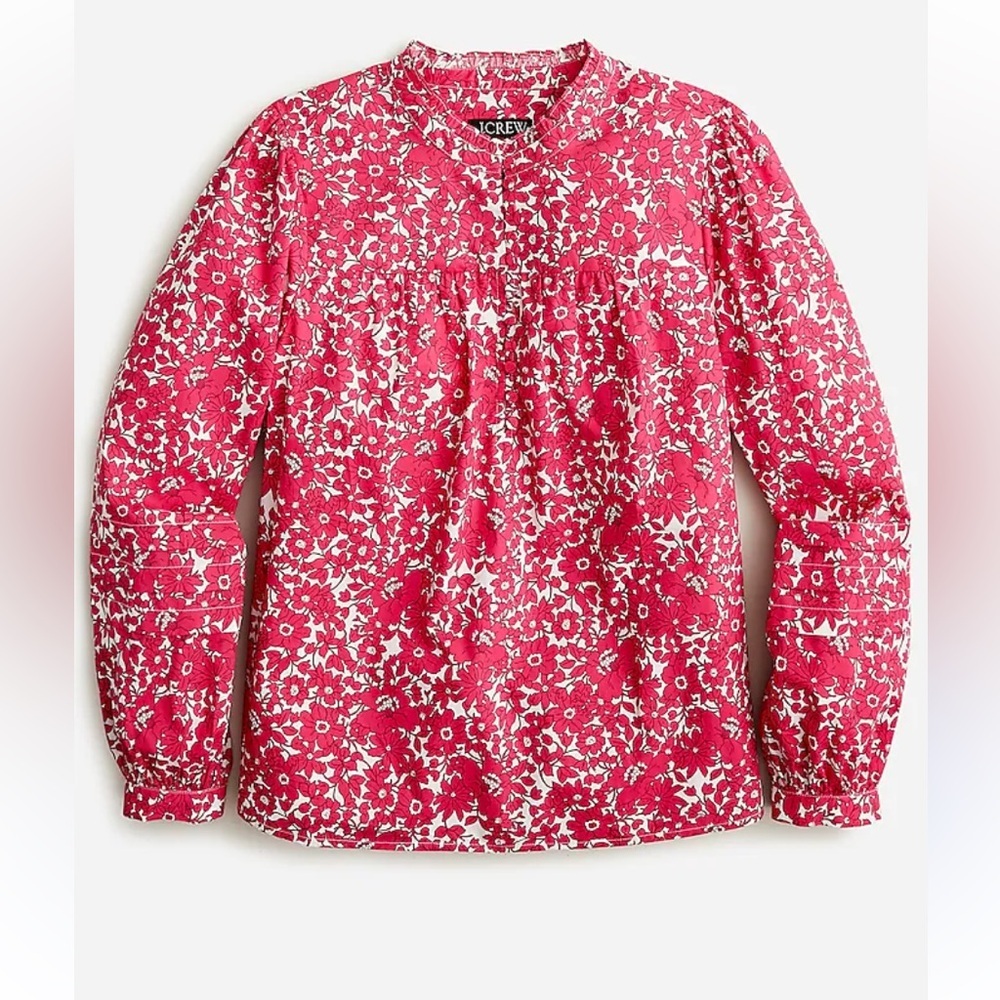 J. Crew Button-front ruffleneck popover in blushing meadow cotton poplin